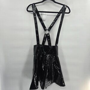 Social Collision Black Faux Leather Alt Goth Suspender Mini Skirt Small